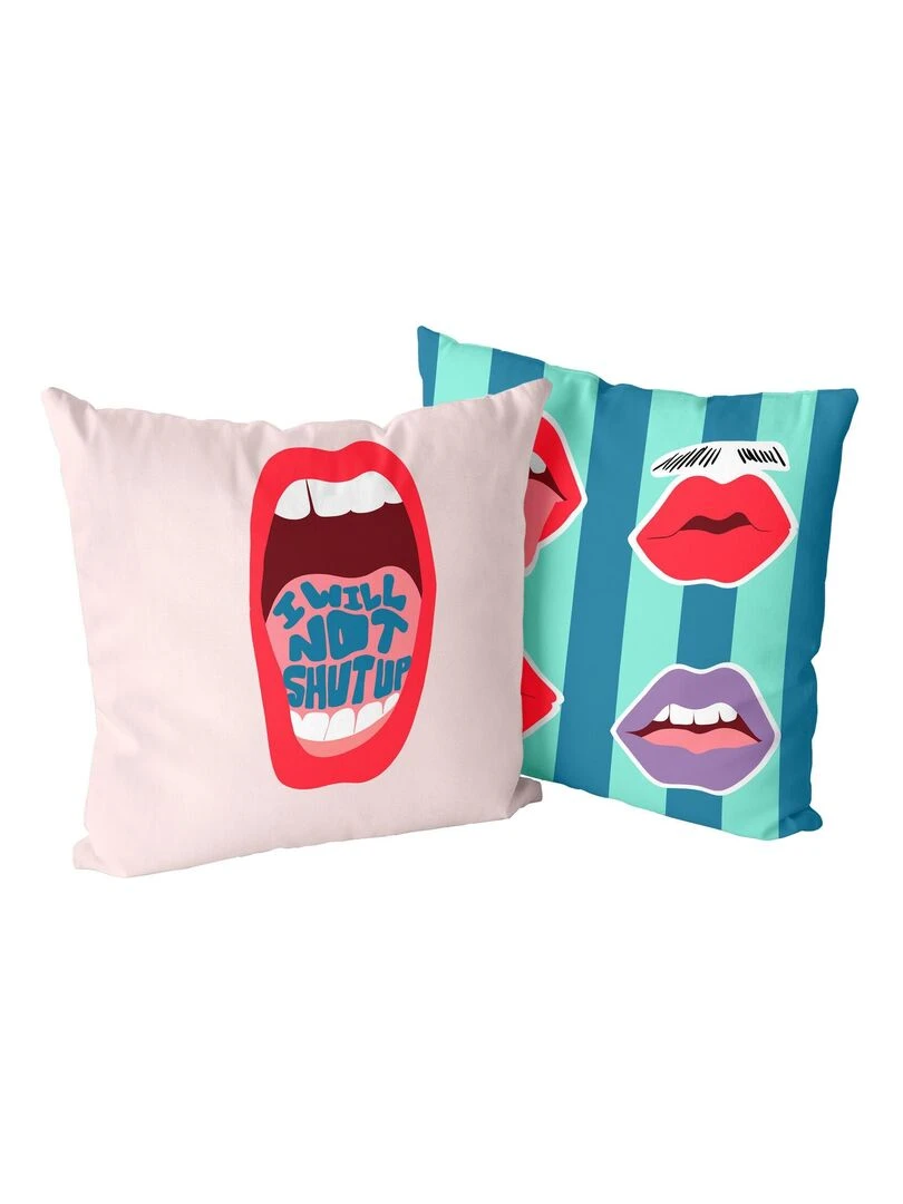 Housse de coussin décoratif Lips "Happyfriday" Blanc
