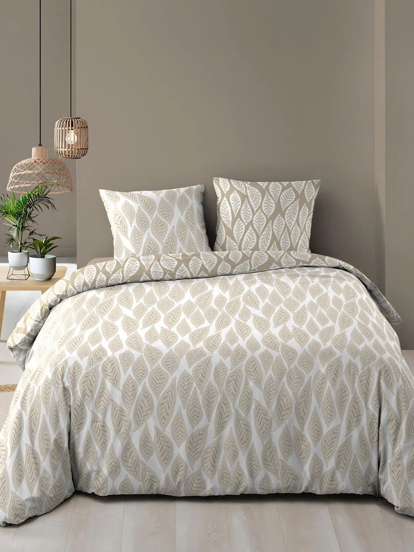 Housse de couette + 2 taies Collection Fleurs Marava   Beige
