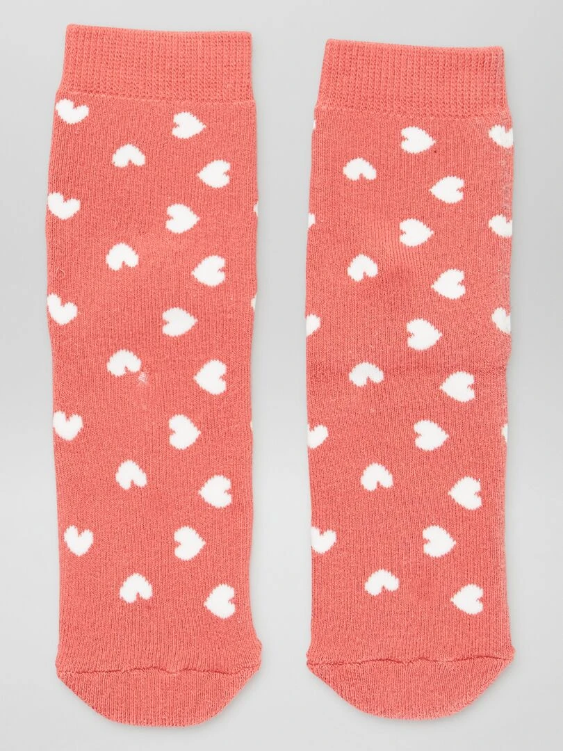 Lot de 2 paires de chaussettes 'coeurs' et 'chat'   Rouge/beige