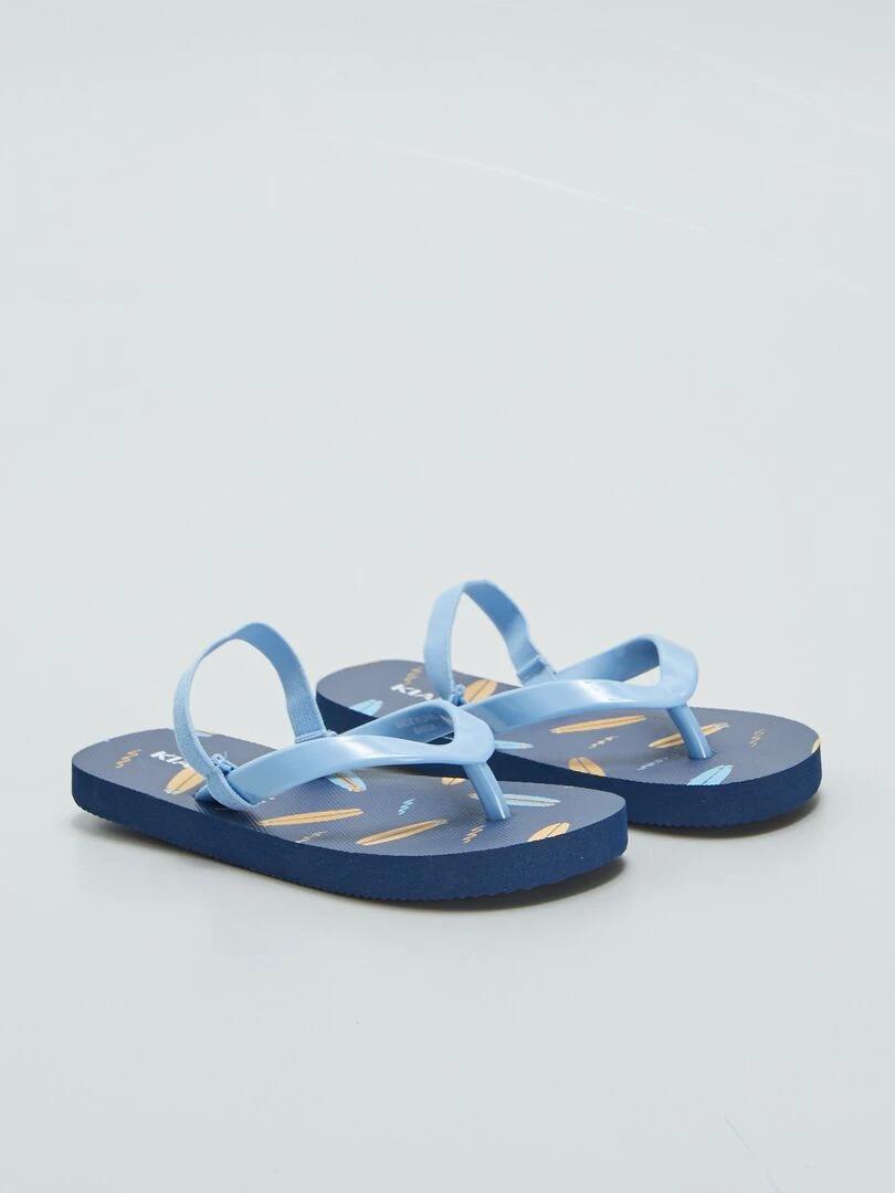 Tongs imprimé tropical à bride élastique Bleu
