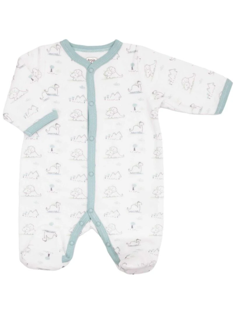 Pyjama bébé o uverture devant motif Dino Bleu