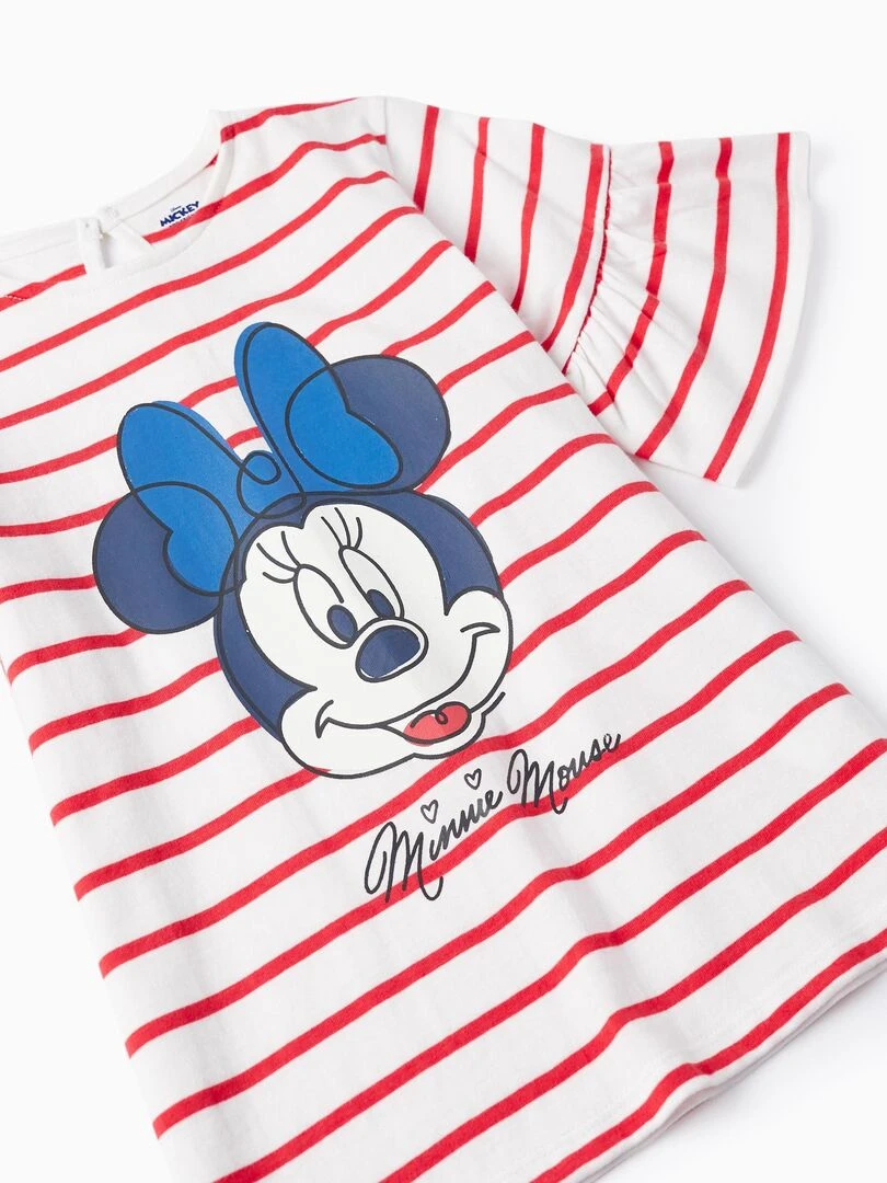 T Shirt à Rayures pour Fille 'Minnie Mouse' manches courtes   Rouge