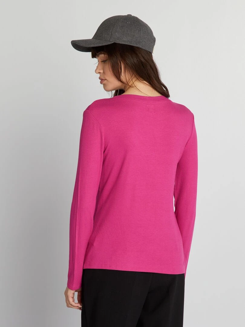 T shirt en maille côtelée stretch   Rose