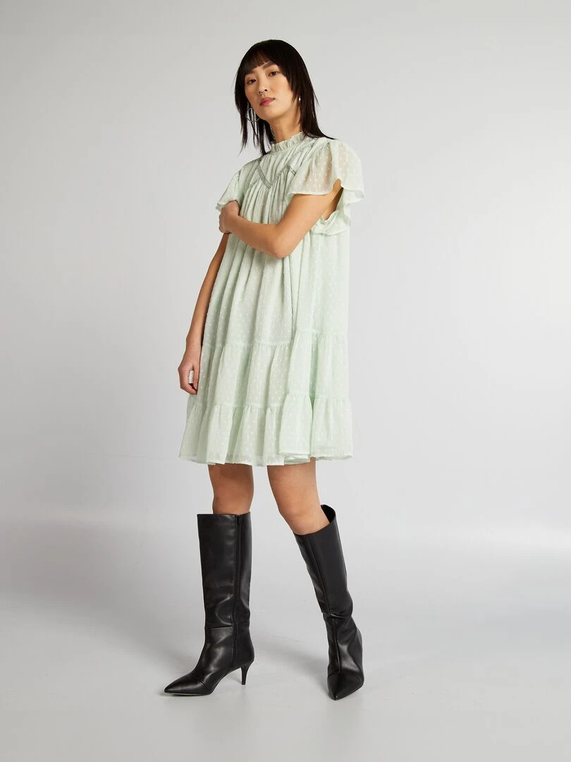 Robe à volants en plumetis Vert