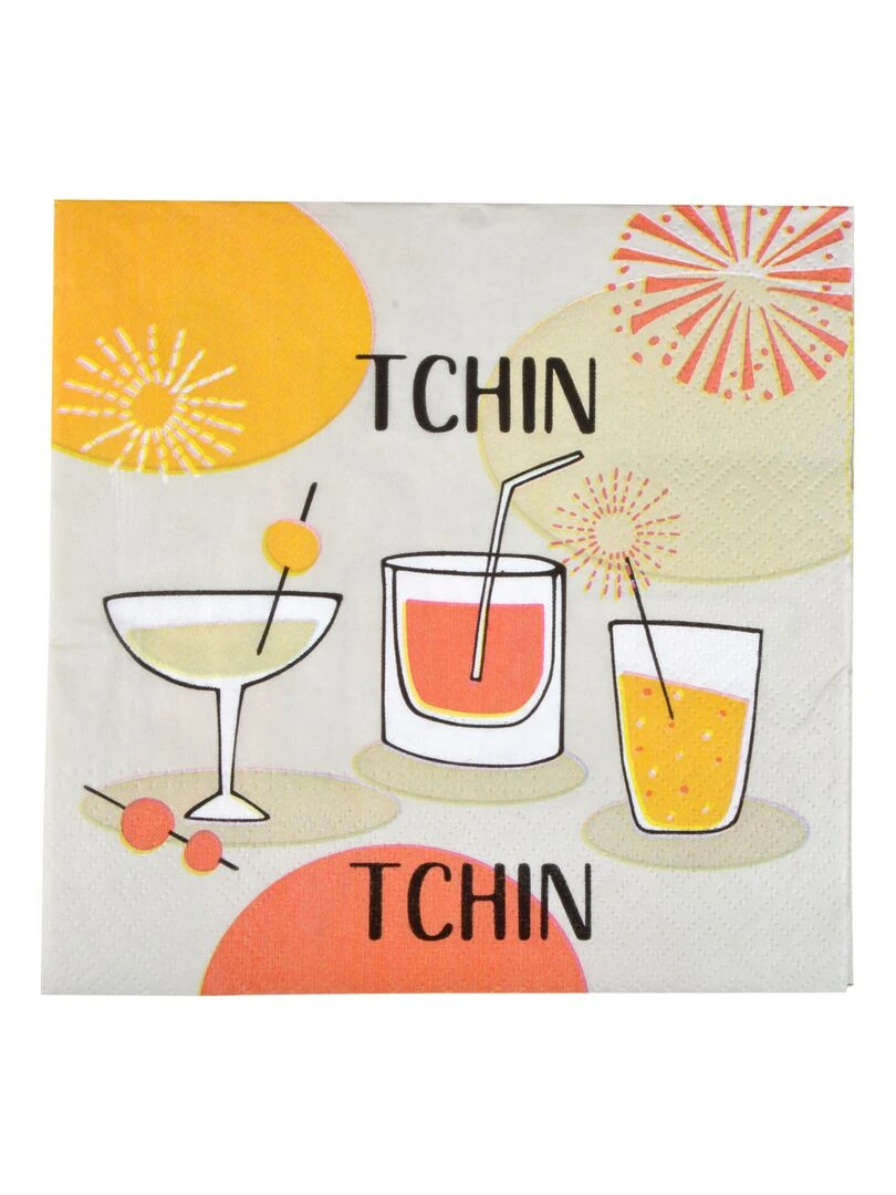 Lot de 20 serviettes en papier 33 x 33 cm Apero tchin Orange