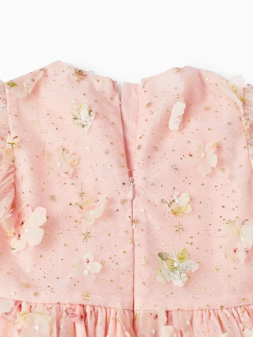 Robe en Tulle avec Fleurs pour Fille manches courtes CÉRÉMONIE   Rose