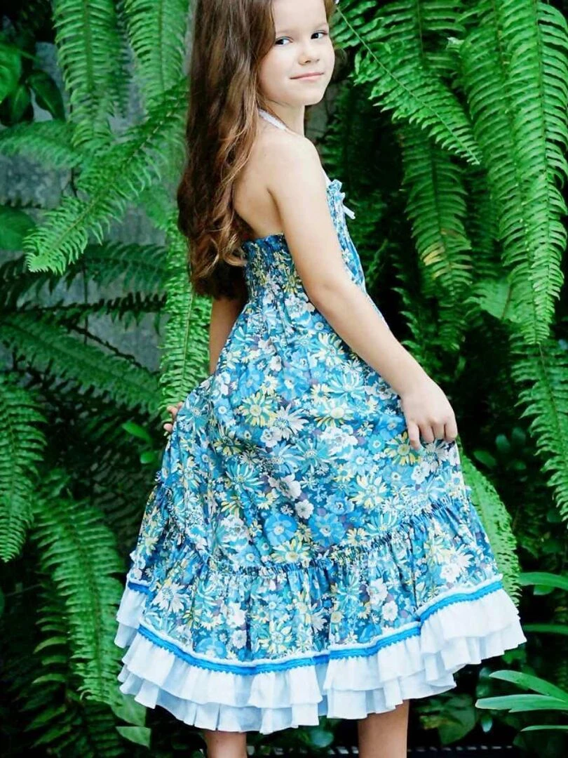 Robe Longue Fleurie e Bohème Fille 2 en 1 ESMERALDA 'LA FAUTE A VOLTAIRE' Bleu
