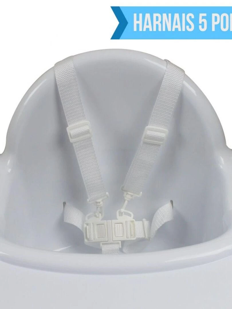 Chaise haute bébé  enfant  réglable hauteur et tablette   Délice Bleu   Monsieur Bébé   Blanc