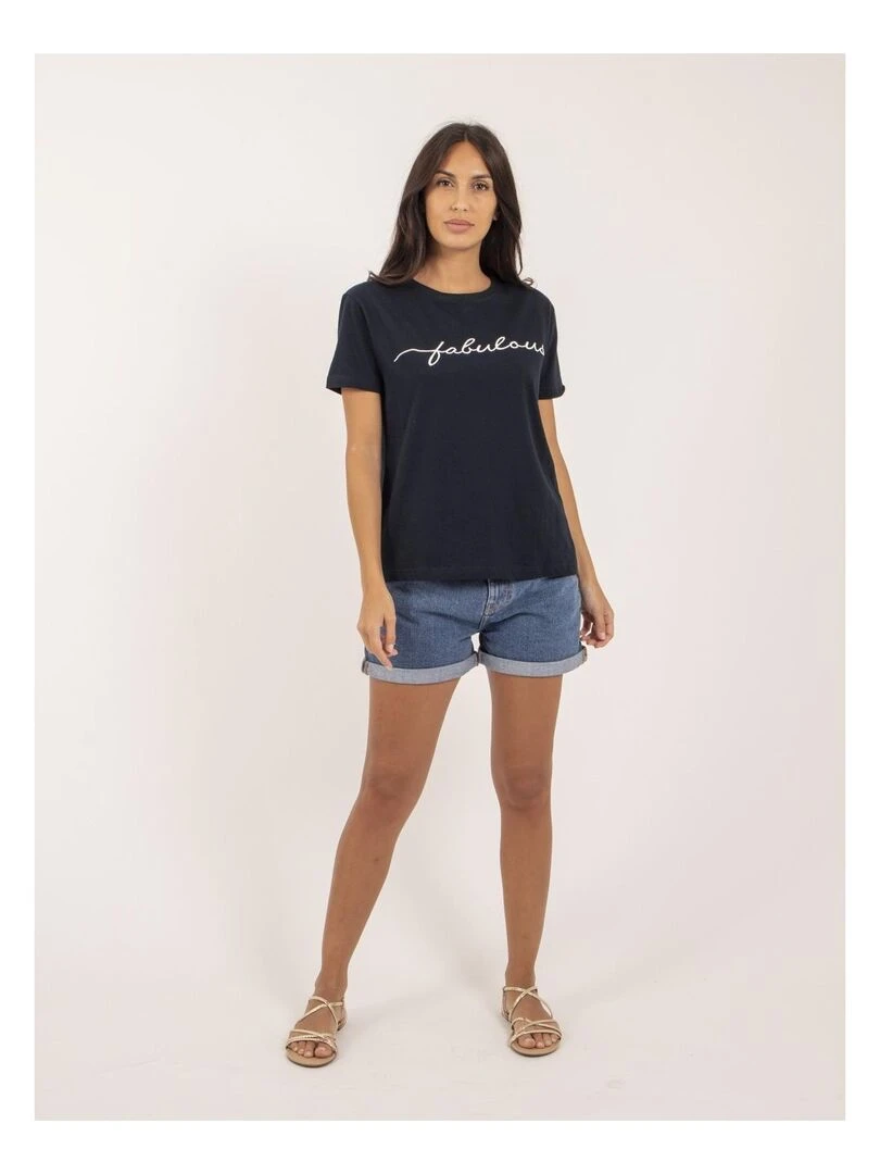 T shirt col rond message FIORELLI   Bleu marine