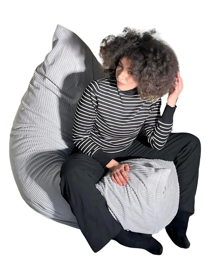 Pouf en Velours Côtelé   Chic  Doux et Déhoussable   Bananair   Gris clair