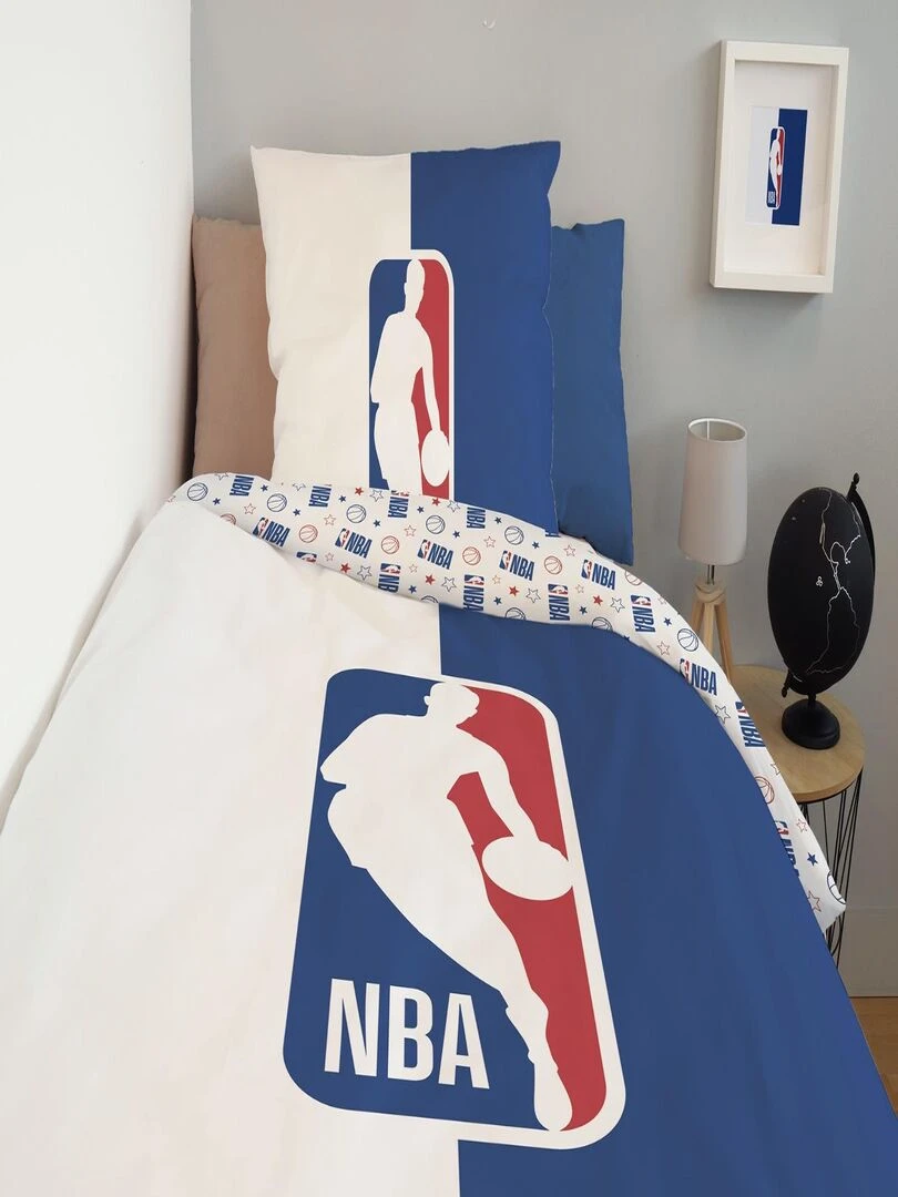 Housse de couette NBA Logo 140x200 cm et taie d'oreiller   100% Coton   Bleu