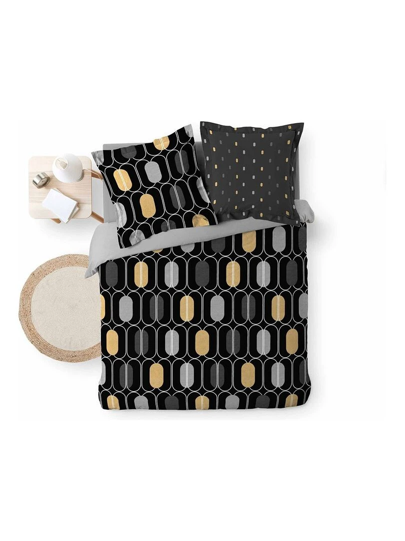 Housse de couette 240x220 + 2 taies Calidor coton 57 fils   Noir