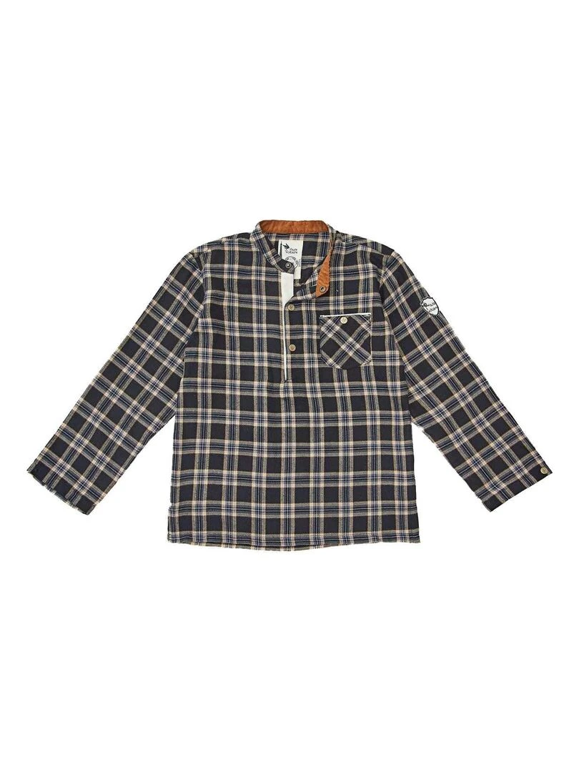 Chemise Carrx Tartan Garçon  Noir Beige  Col Mao  RIMBAUD   'LA FAUTE A VOLTAIRE'   Noir Marron Blanc