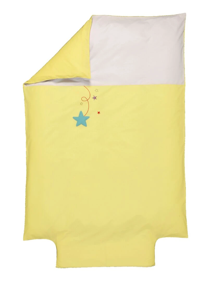 Housse de couette brodée 100x140 cm 100% coton bio 'P'tit Basile' Jaune or