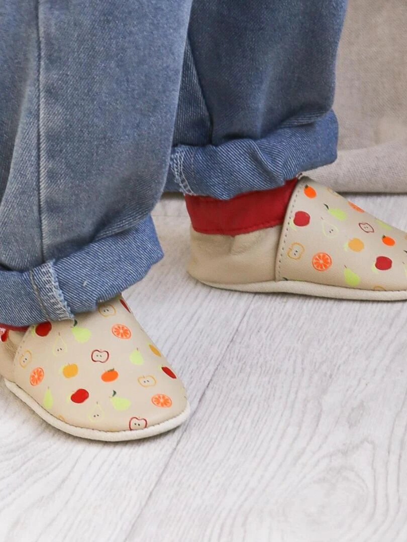 Chaussons bébé cuir souple Lévi les fruits   Beige