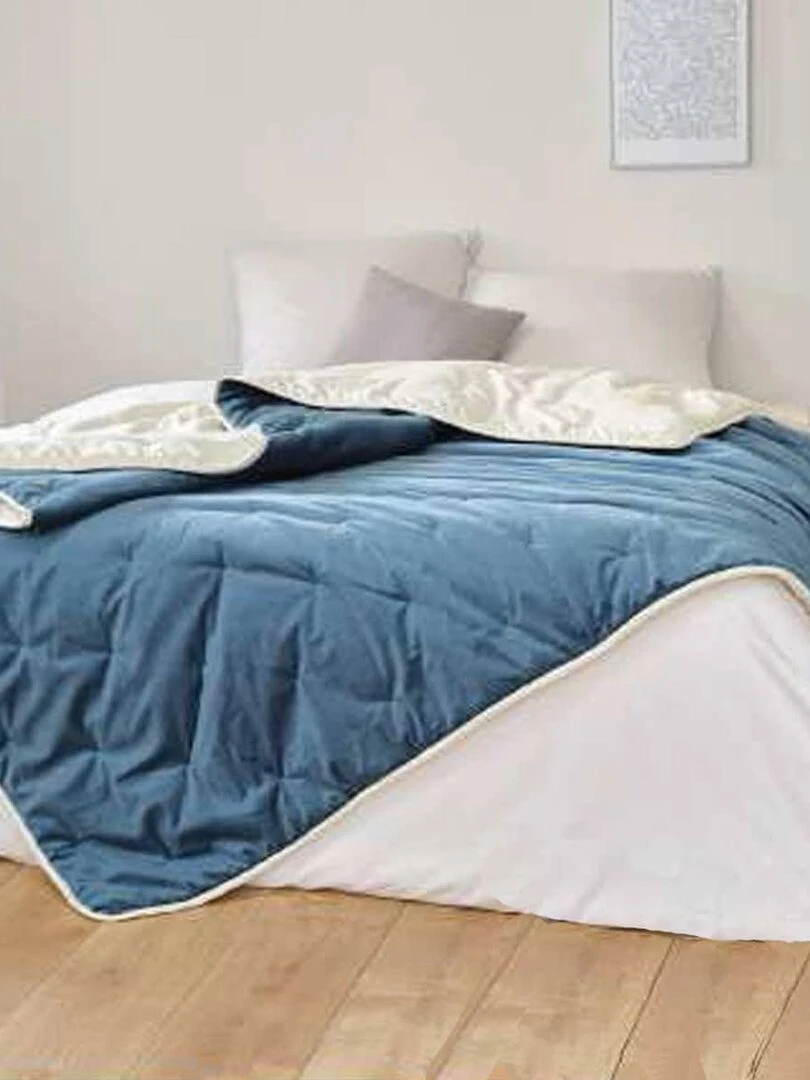 Jeté de lit réversible en velours et microfibre Beige clair