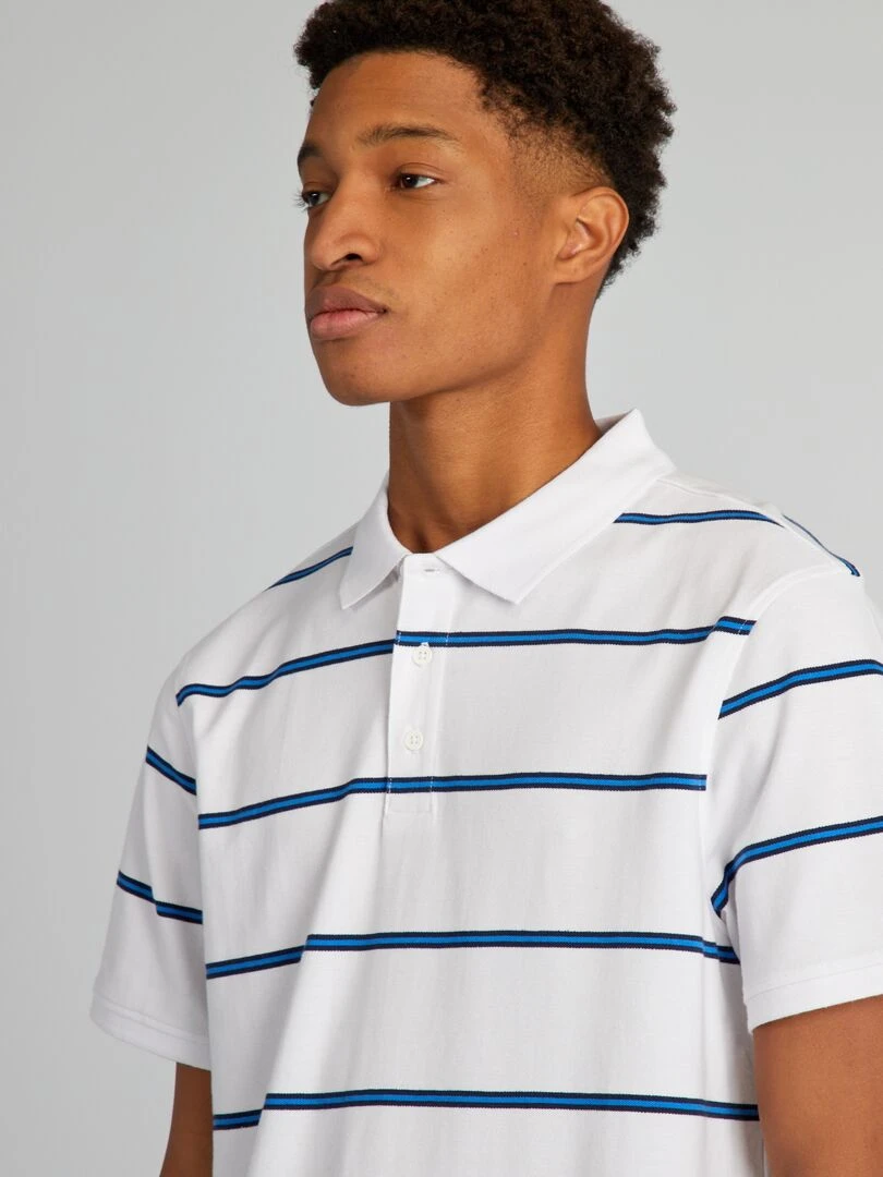 Polo en piqué de coton à rayures + d'1m90   blanc