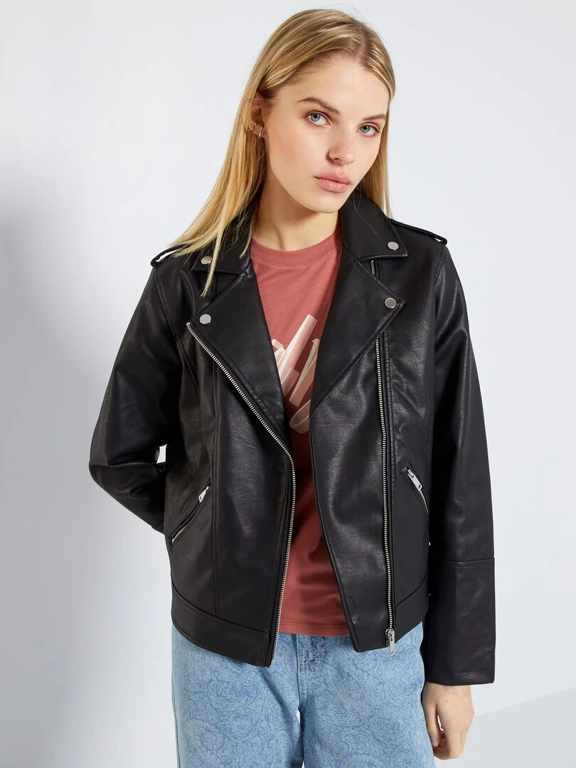 Blouson en simili uni noir
