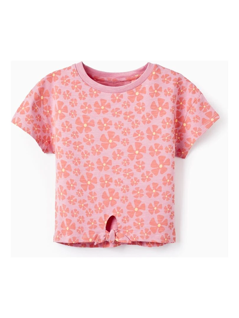 T Shirt avec Nœud pour Fille 'Floral' manches courtes THE WAVE TRIBE Rose clair