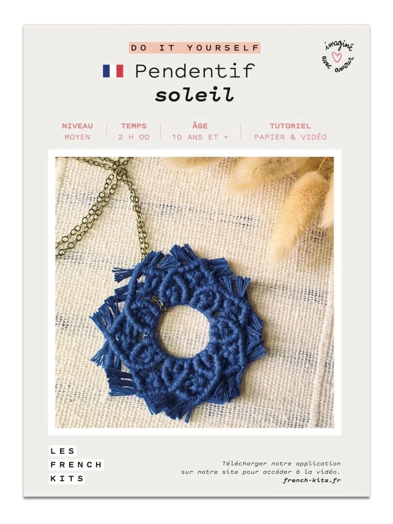 Bijoux Macramé Grand pendentif Soleil bleu N/A