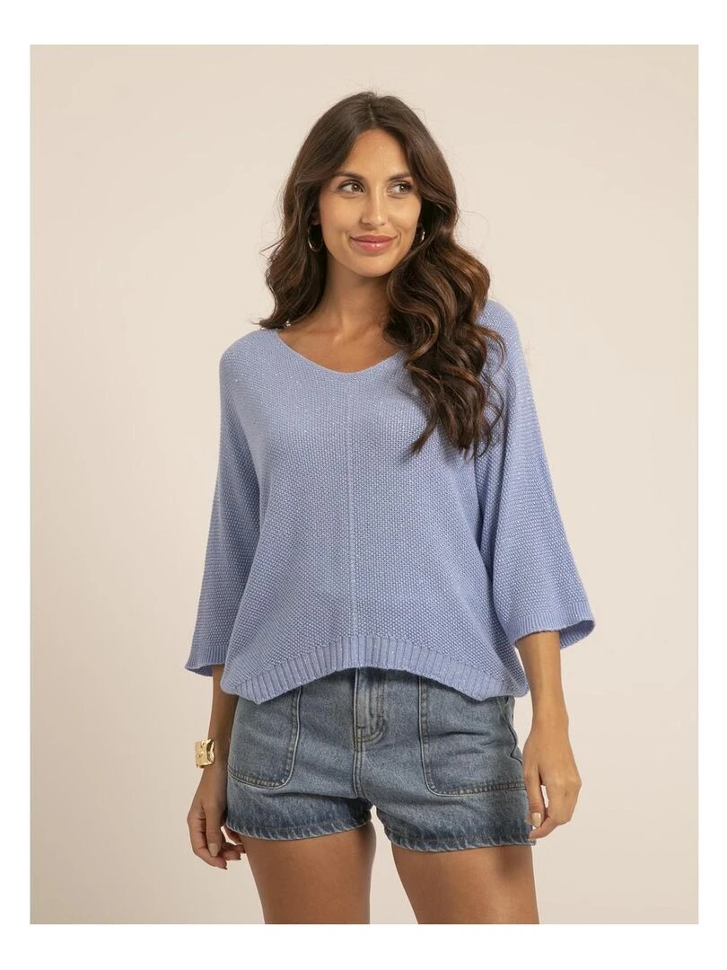 Pull fin paillettes KOLIANE Bleu ciel