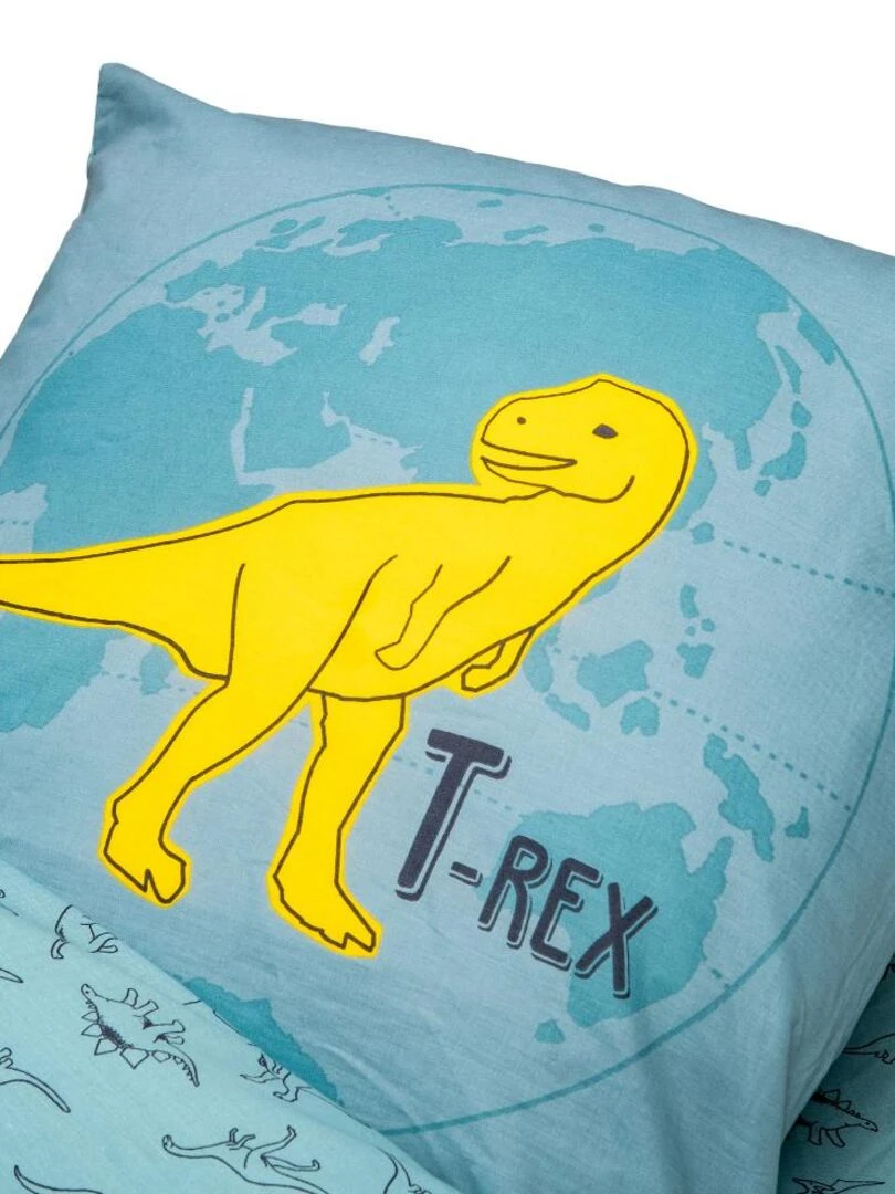 Bleu Câlin   Caradou® T rex Avec Couette 90x190cm Parure Enfant Dinosaure   Bleu Jaune