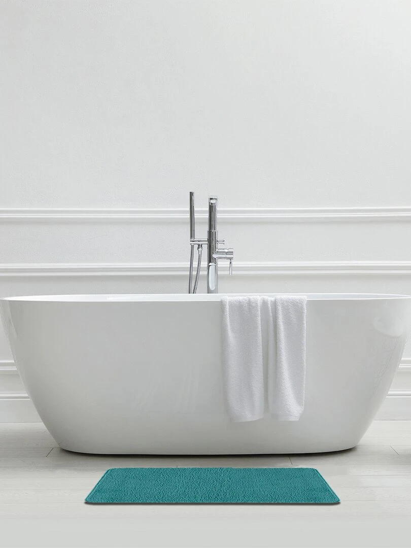 Guy Levasseur   Lot de 2 tapis de bain polyester  50x80cm +  50x40cm bleu paon   Noir Vert Bleu