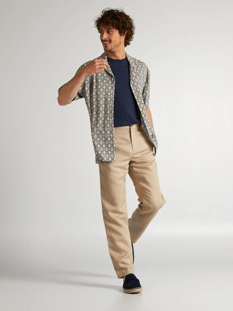 T shirt en lin mélangé   Bleu nuit