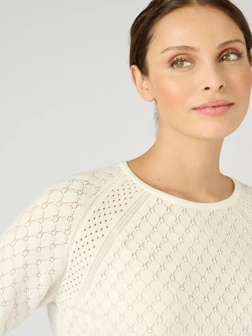 Pull ajouré à base de coton biologique Damart Blanc cassé