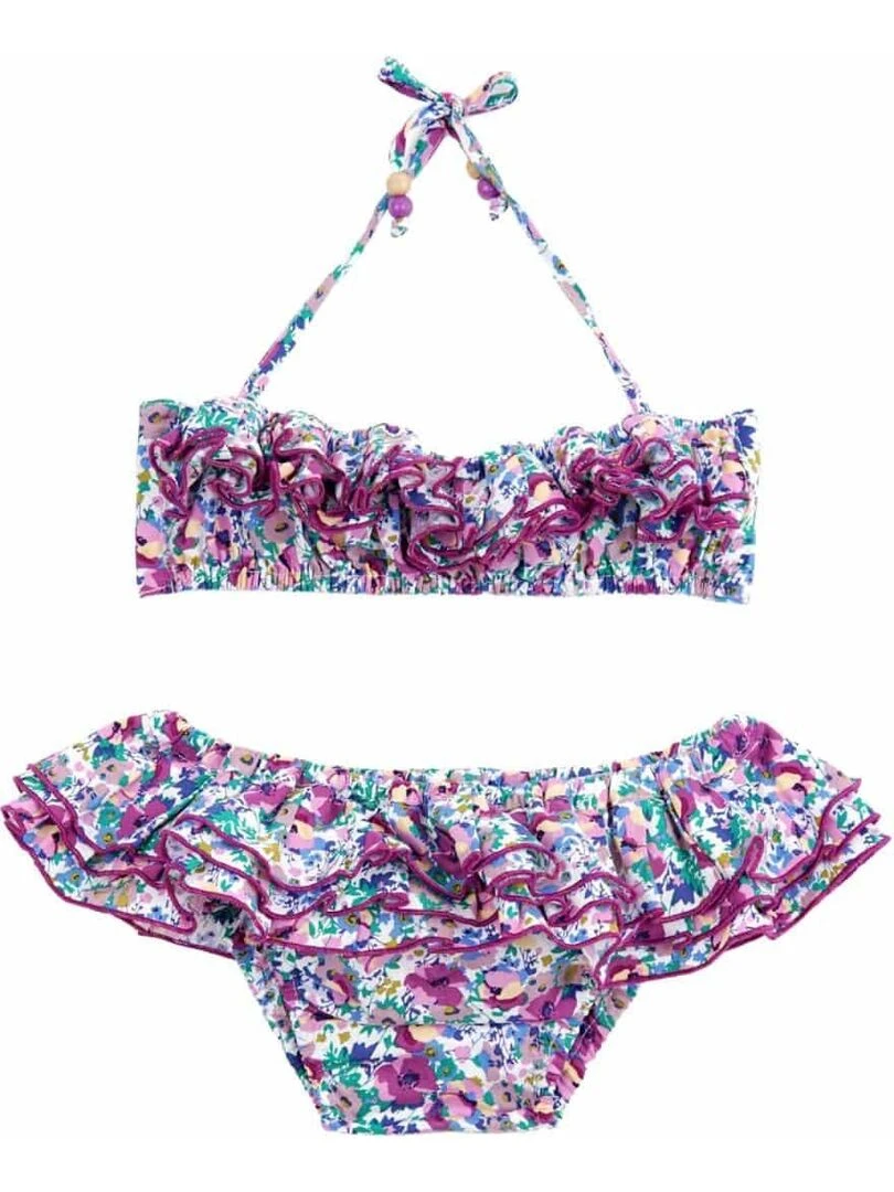 Maillot de Bain 2 Pièces Fille  Fleuri Violet & Bleu  SWAN   'LA FAUTE A VOLTAIRE'   Violet