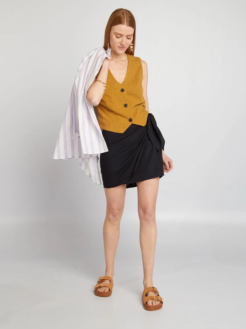 Gilet garçon de café en lin mélangé Cumin