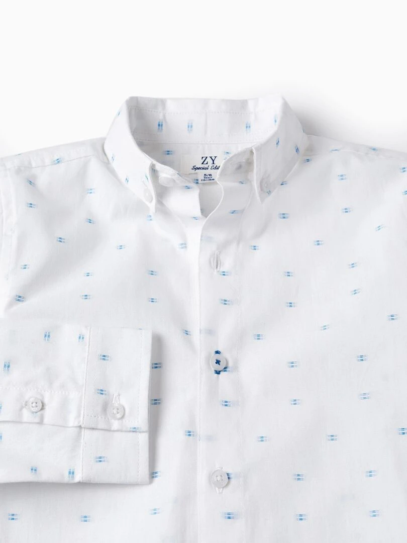 Chemise en coton pour garçon manches longues CÉRÉMONIE   Blanc