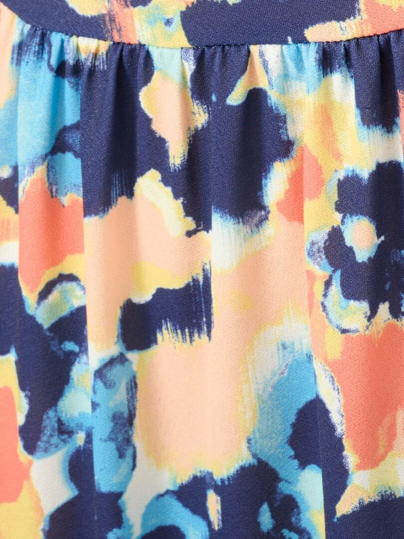 Robe longue maille crêpe à volants   Damart   Bleu marine