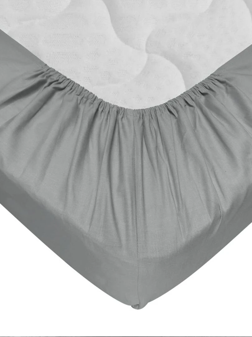Drap housse 100% Coton 57 Fils Gris   80 x 200 cm   Bonnet 30 cm   Gris