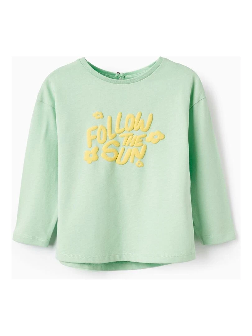 T shirt à Manches Longues pour Bébé Fille 'Flower Power' manches longues Vert clair