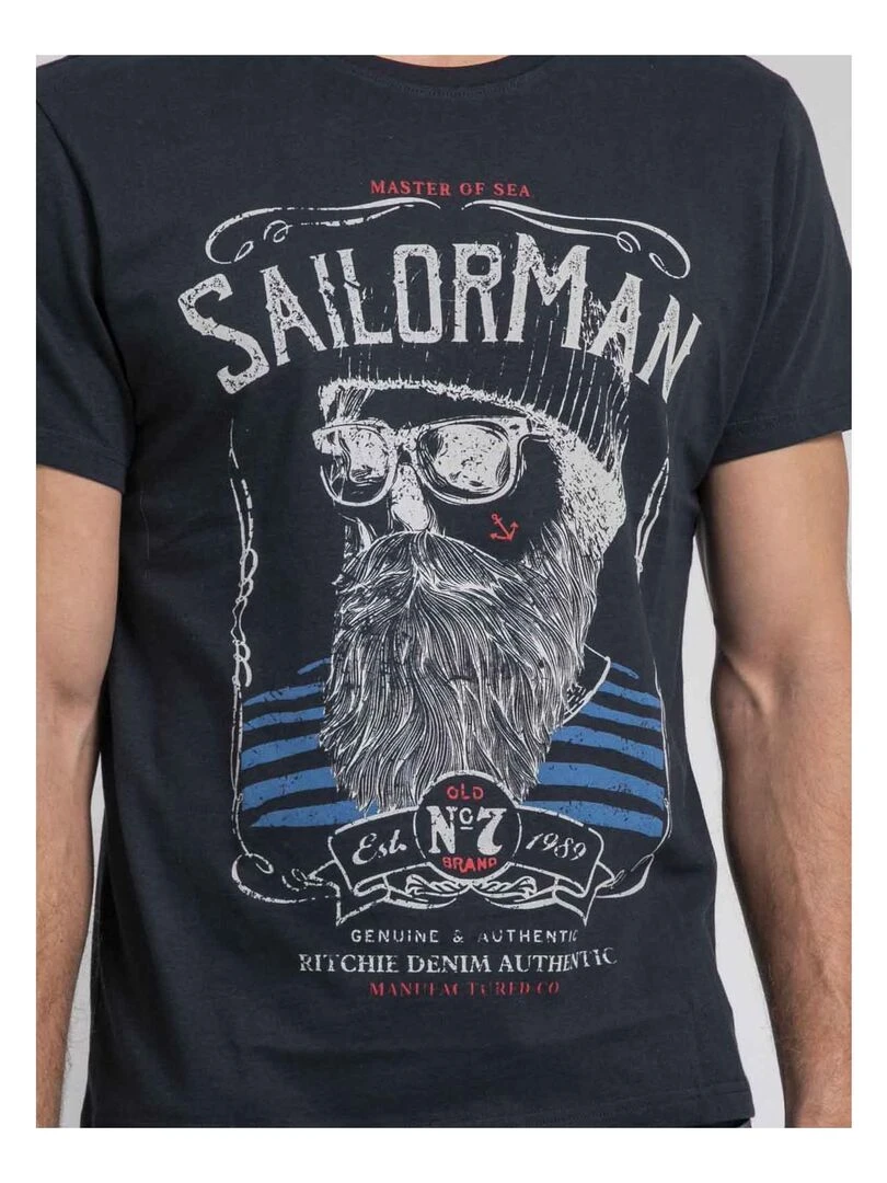 T shirt col rond pur coton JIMARTIN   Bleu marine