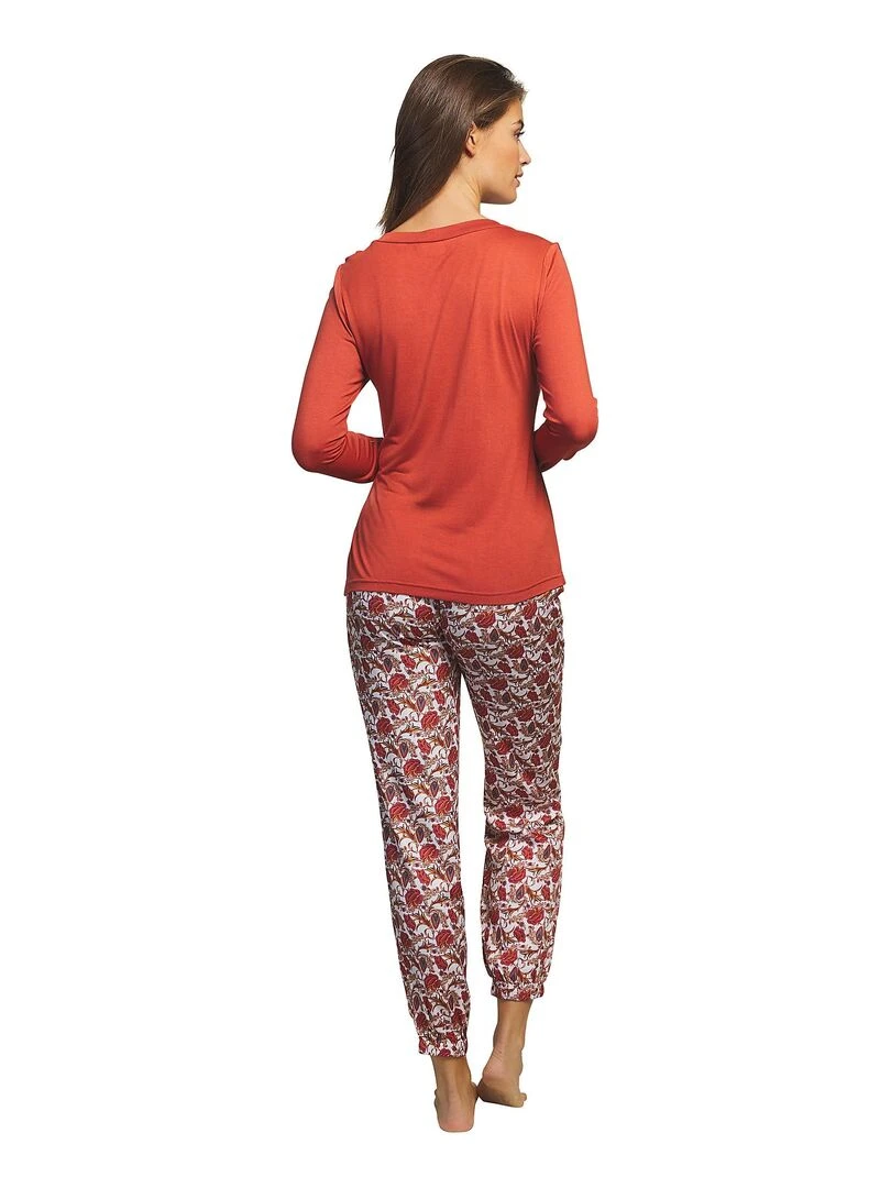 Pyjama pantalon haut manches longues Flores Orange