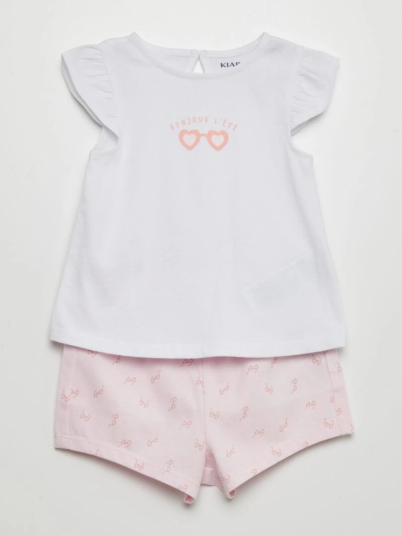 Ensemble t shirt + short imprimé 2 pièces Blanc