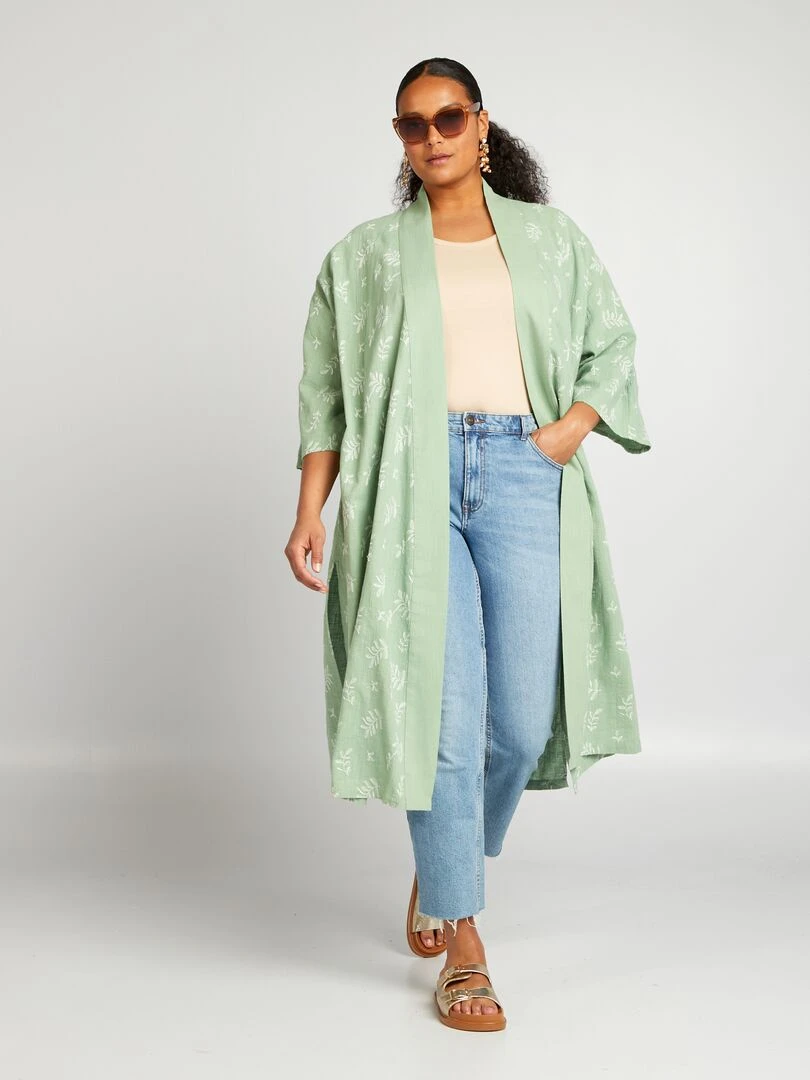 Veste type kimono avec broderie Vert