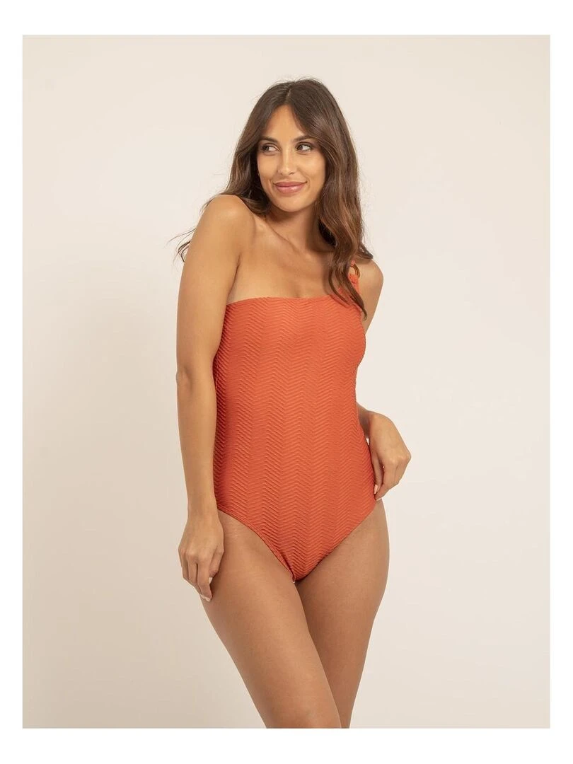Maillot 1 pièce col asymétrique GEMMA   Rouge brique
