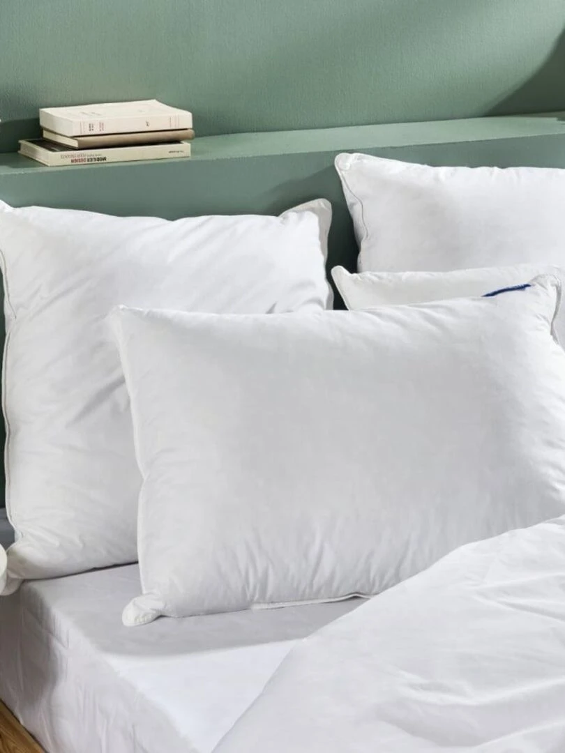 Bleu Câlin   Oreiller duvet moelleux 90% duvet canard   Blanc