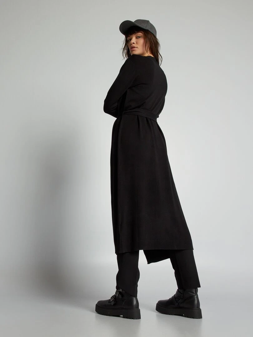 Gilet extra long à ceinture   Noir