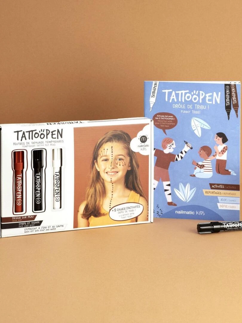 Coffret 3 tattoopen et son cahier d activites Drole de tribu N/A