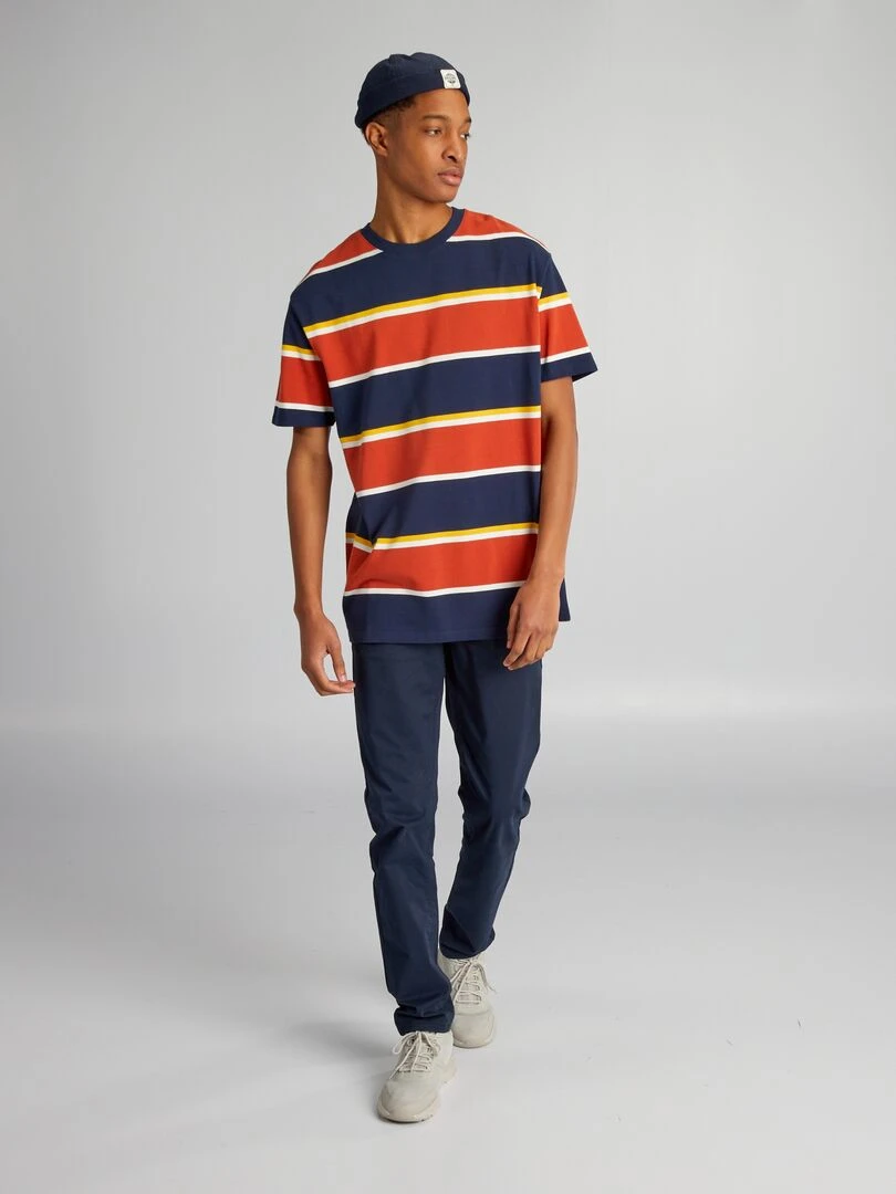 Tee shirt en piqué de coton + d'1m90 Orange/bleu marine