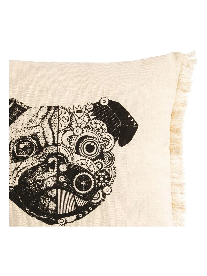 Coussin en coton DOGGY frangé 'Deko&co' Beige/Noir
