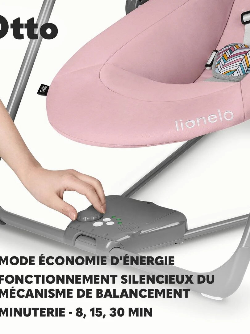 LIONELO Otto   Balancelle et transat bébé   Sons nature   5 vitesses de bercement   Rose