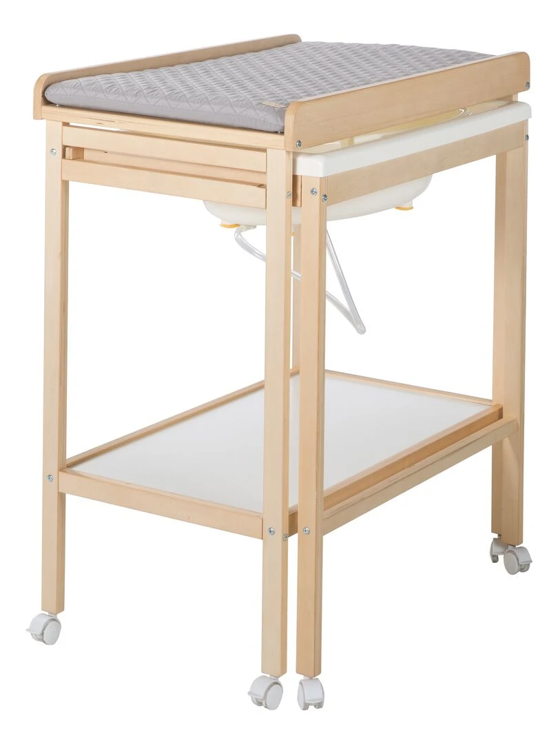 ROBA Table à Langer + Baignoire Extensible + Matelas   1 Compartiment   Bois Naturel   Beige