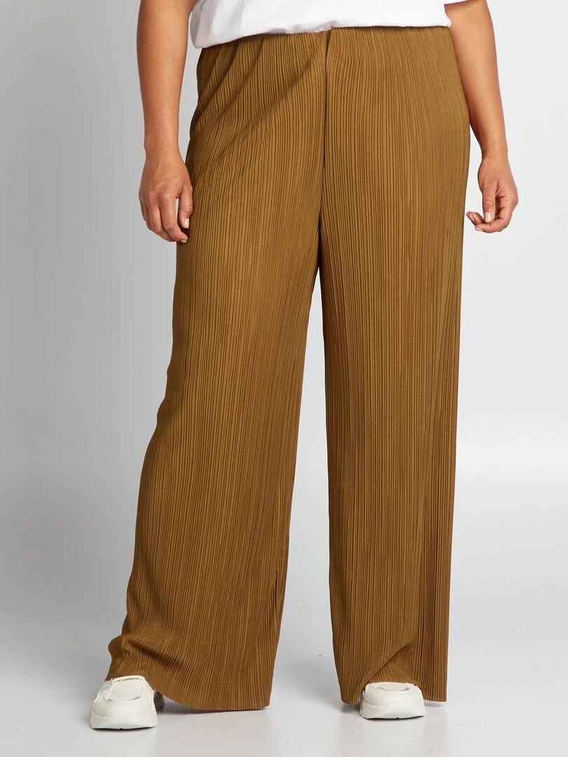 Pantalon large en maille plissée Marron