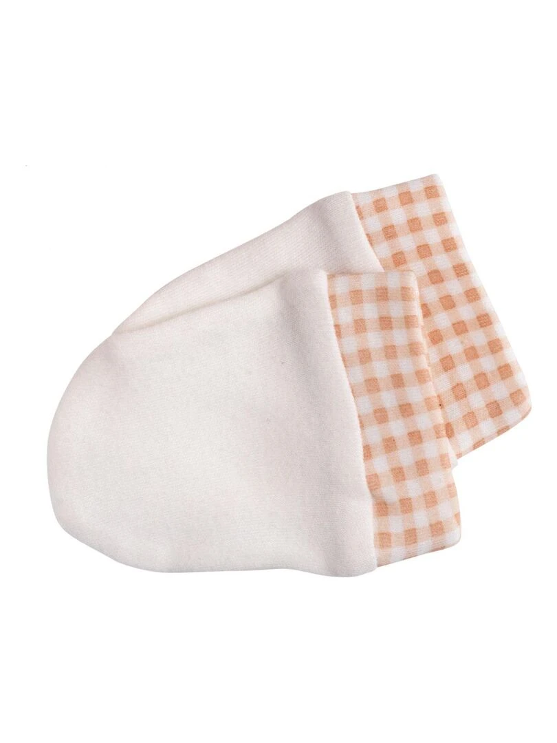 Lot bonnet et moufles bébé en coton   SAUTHON   Blanc Rose