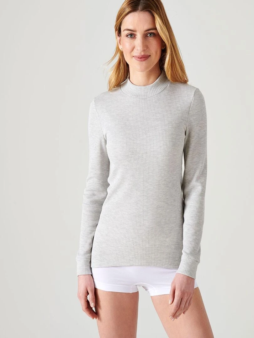 T shirt col montant côtes molletonnées Thermolactyl chaleur Intense 4 Damart Gris chiné